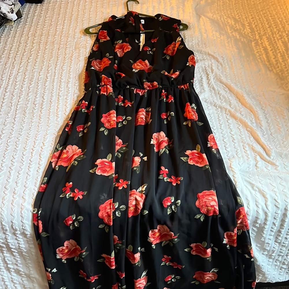 Fabric Long Rose Peddle Sleeveless Dress
